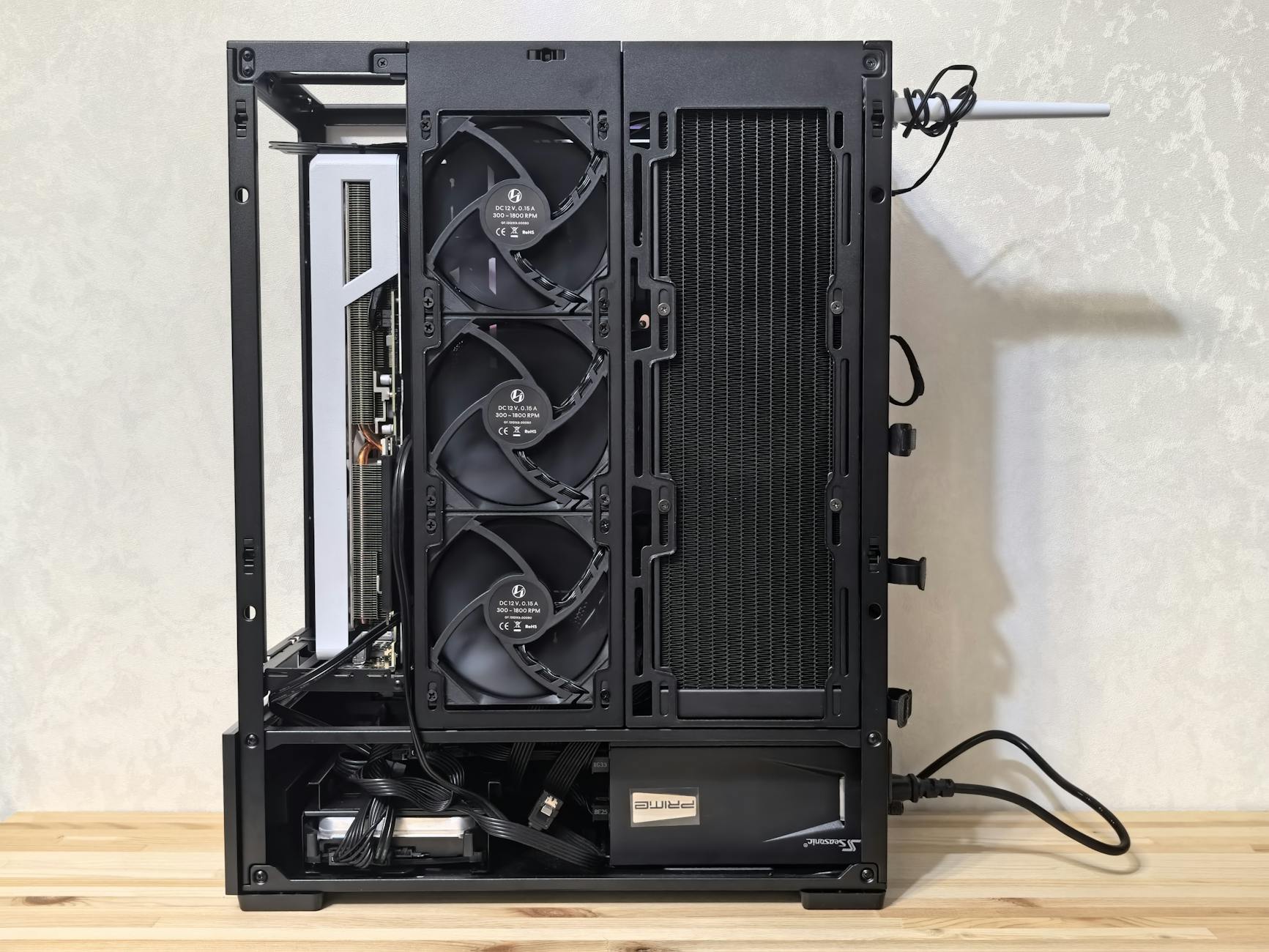 detailed side view of open desktop computer case