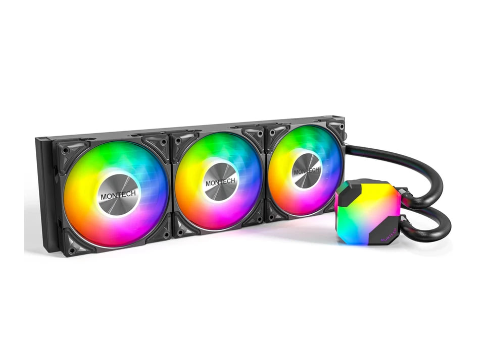 (NEW) MONTECH HyperFlow ARGB 360 AIO Liquid Cooler - Enhanced 3100RPM Pump, Triple 120mm Fans, Intel LGA 1851/1700 & AMD AM5/AM4 Ready