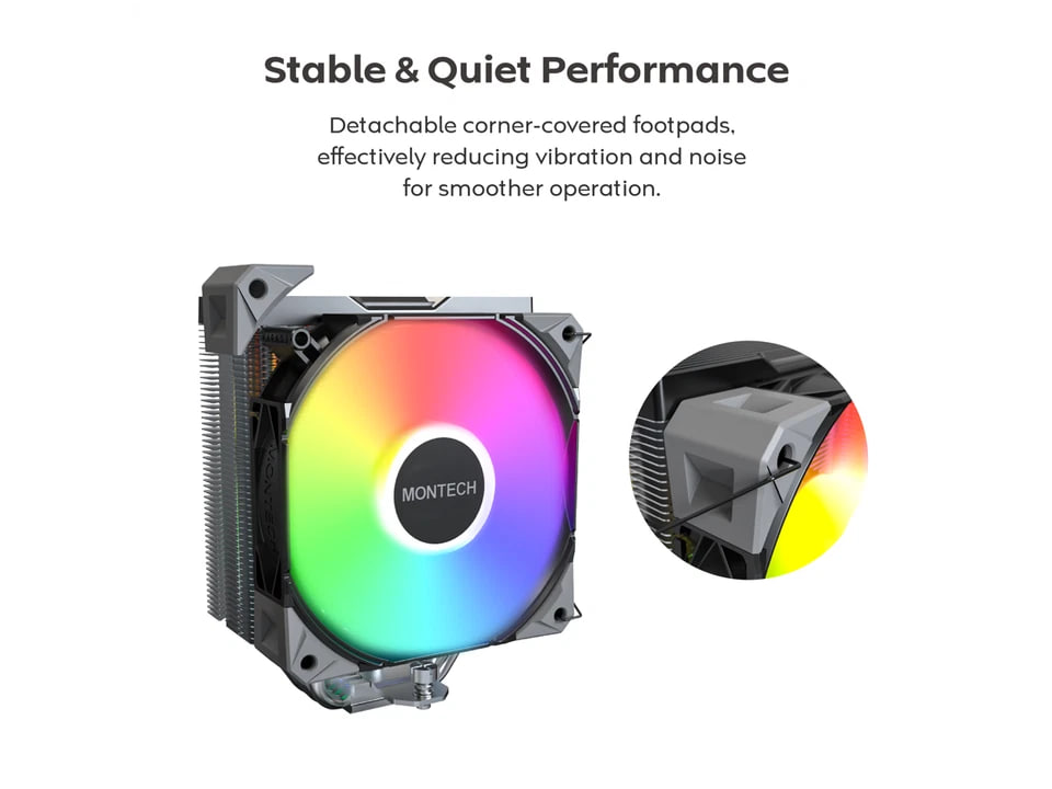 (New) MONTECH NX400 ARGB CPU Air Cooler – Single Tower, 4 Advanced Heat Pipes, Effective Cooling